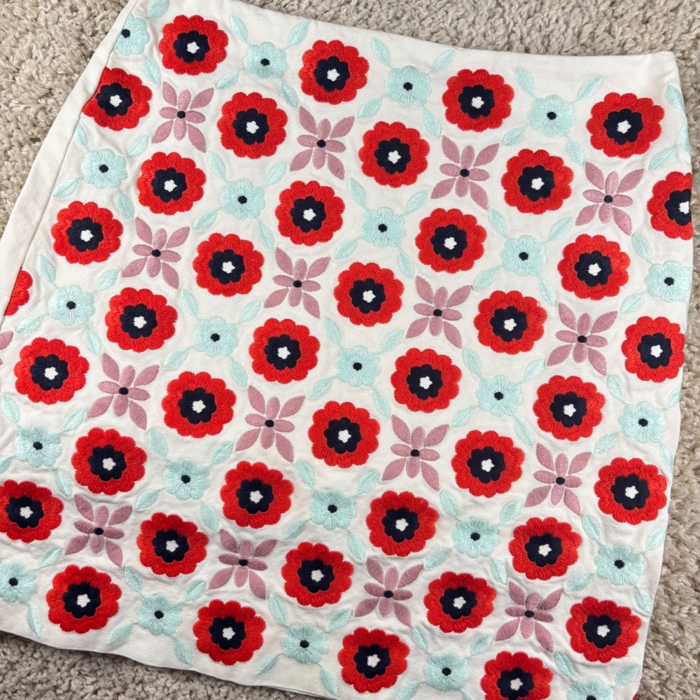 Boden Mini Skirt Women Size 6 White Red Floral Embroidered Cotton A-Line
